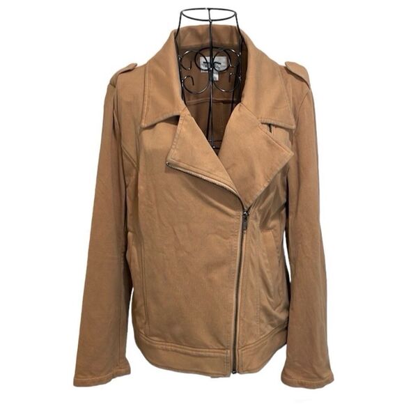 Market & Spruce Women's Naomi Knit Moto Jacket | tan | Size M - Picture 1 of 13